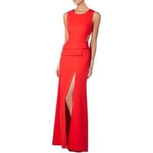BCBGMaxAzria Red Gown with Scoop Neck and Slit